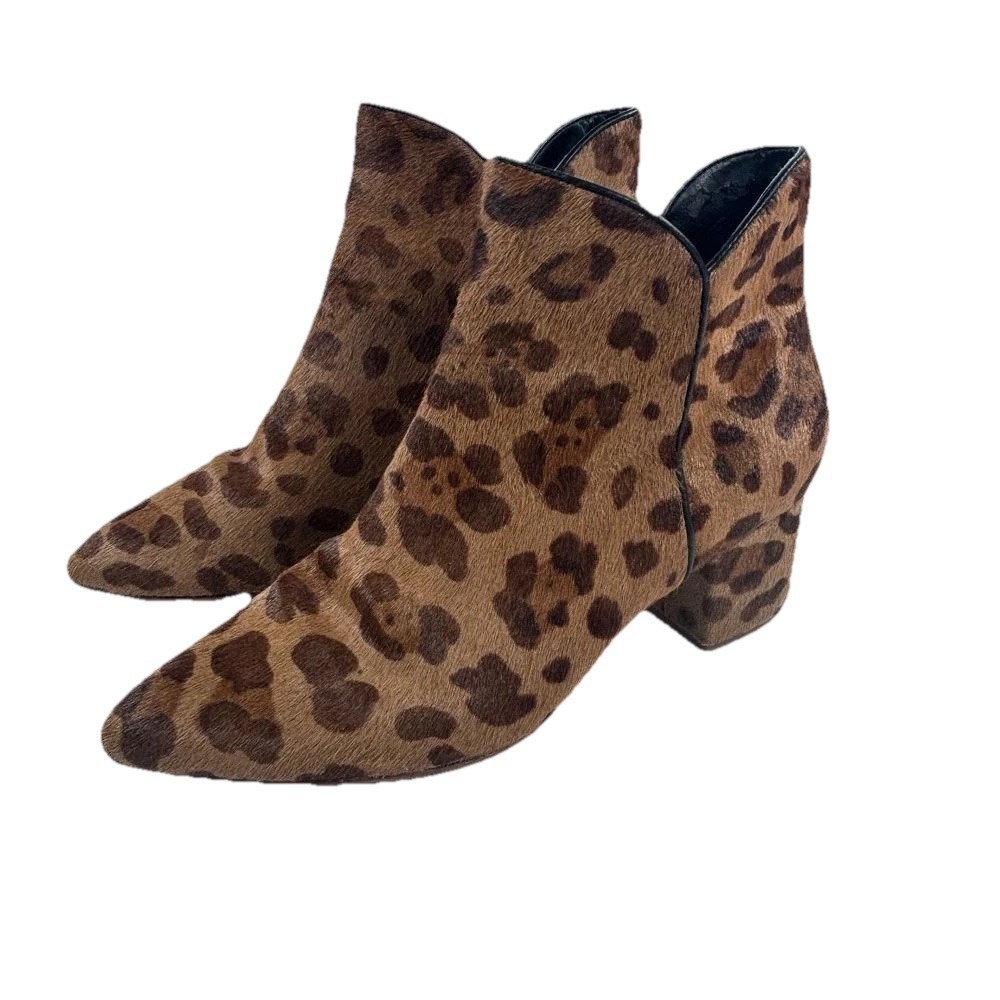 Cole Haan Leopard Ankle Boots Chelsea Pointed‎ Toe Womens 7.5 B Fur Booties